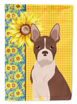 Summer Sunflowers Red Boston Terrier Flag Garden Size