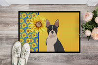 Summer Sunflowers Black Boston Terrier Indoor or Outdoor Mat 18x27