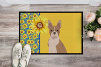 Summer Sunflowers Fawn Boston Terrier Indoor or Outdoor Mat 18x27