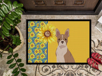 Summer Sunflowers Fawn Boston Terrier Indoor or Outdoor Mat 18x27