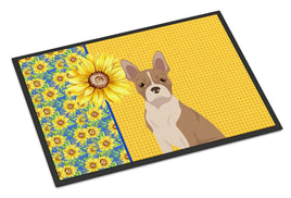 Summer Sunflowers Fawn Boston Terrier Indoor or Outdoor Mat 18x27