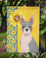 Summer Sunflowers Blue Boston Terrier Flag Garden Size