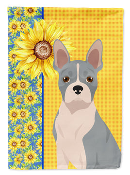 Summer Sunflowers Blue Boston Terrier Flag Garden Size