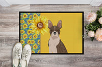 Summer Sunflowers Brindle Boston Terrier Indoor or Outdoor Mat 24x36