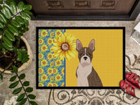 Summer Sunflowers Brindle Boston Terrier Indoor or Outdoor Mat 24x36