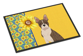 Summer Sunflowers Brindle Boston Terrier Indoor or Outdoor Mat 24x36
