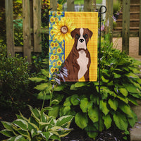 Summer Sunflowers Natural Eared Red Brindle Boxer Flag Garden Size