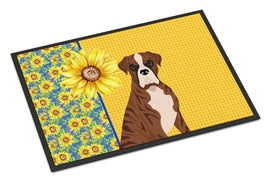 Summer Sunflowers Natural Eared Red Brindle Boxer Indoor or Outdoor Mat 24x36
