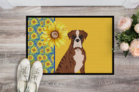 Summer Sunflowers Natural Eared Red Brindle Boxer Indoor or Outdoor Mat 18x27