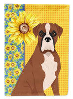Summer Sunflowers Natural Eared Red Fawn Boxer Flag Garden Size
