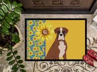 Summer Sunflowers Natural Eared Red Fawn Boxer Indoor or Outdoor Mat 18x27