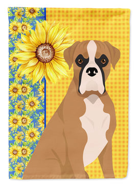 Summer Sunflowers Natural Eared Fawn Boxer Flag Garden Size