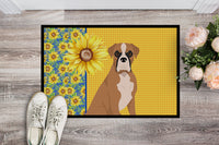 Summer Sunflowers Natural Eared Fawn Boxer Indoor or Outdoor Mat 24x36