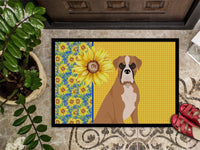 Summer Sunflowers Natural Eared Fawn Boxer Indoor or Outdoor Mat 24x36