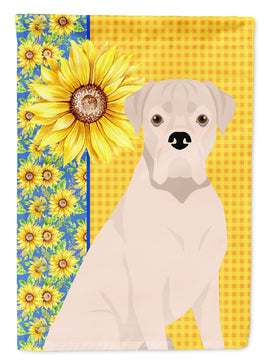 Summer Sunflowers Natural Eared White Boxer Flag Garden Size