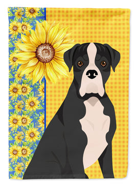 Summer Sunflowers Natural Eared Black Boxer Flag Garden Size