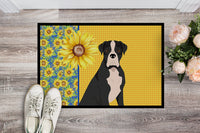 Summer Sunflowers Natural Eared Black Boxer Indoor or Outdoor Mat 18x27