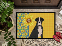 Summer Sunflowers Natural Eared Black Boxer Indoor or Outdoor Mat 18x27