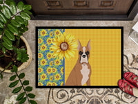 Summer Sunflowers Fawn Boxer Indoor or Outdoor Mat 18x27