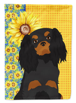 Summer Sunflowers Black and Tan Cavalier Spaniel Flag Garden Size