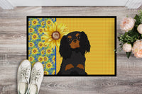 Summer Sunflowers Black and Tan Cavalier Spaniel Indoor or Outdoor Mat 24x36