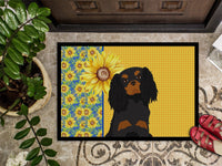 Summer Sunflowers Black and Tan Cavalier Spaniel Indoor or Outdoor Mat 24x36