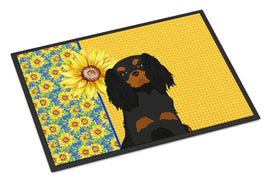 Summer Sunflowers Black and Tan Cavalier Spaniel Indoor or Outdoor Mat 18x27