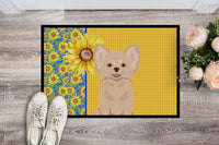 Summer Sunflowers Longhaired Cream Chihuahua Indoor or Outdoor Mat 18x27