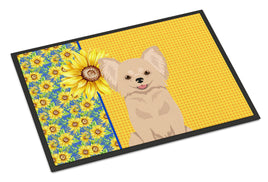 Summer Sunflowers Longhaired Cream Chihuahua Indoor or Outdoor Mat 18x27