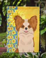Summer Sunflowers Longhaired Red and White Chihuahua Flag Garden Size