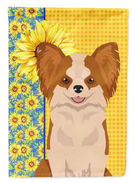 Summer Sunflowers Longhaired Red and White Chihuahua Flag Garden Size