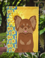 Summer Sunflowers Longhaired Chocolate and Tan Chihuahua Flag Garden Size