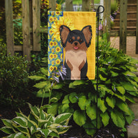 Summer Sunflowers Longhaired Black and Tan Chihuahua Flag Garden Size