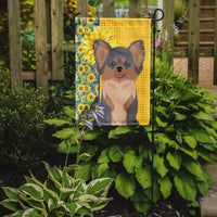 Summer Sunflowers Longhaired Blue and Tan Chihuahua Flag Garden Size