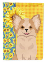 Summer Sunflowers Longhaired Gold and White Chihuahua Flag Garden Size