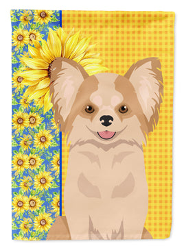 Summer Sunflowers Longhaired Gold and White Chihuahua Flag Garden Size