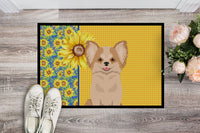 Summer Sunflowers Longhaired Gold and White Chihuahua Indoor or Outdoor Mat 24x36