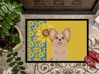 Summer Sunflowers Longhaired Gold and White Chihuahua Indoor or Outdoor Mat 24x36