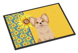 Summer Sunflowers Longhaired Gold and White Chihuahua Indoor or Outdoor Mat 18x27