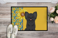 Summer Sunflowers Longhaired Black Chihuahua Indoor or Outdoor Mat 24x36