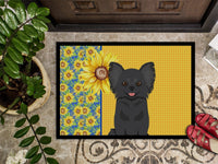 Summer Sunflowers Longhaired Black Chihuahua Indoor or Outdoor Mat 24x36