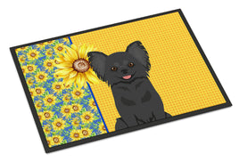 Summer Sunflowers Longhaired Black Chihuahua Indoor or Outdoor Mat 24x36
