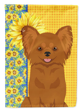 Summer Sunflowers Longhaired Red Chihuahua Flag Garden Size