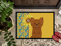 Summer Sunflowers Longhaired Red Chihuahua Indoor or Outdoor Mat 24x36