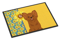 Summer Sunflowers Longhaired Red Chihuahua Indoor or Outdoor Mat 18x27