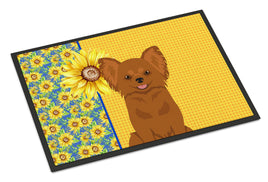 Summer Sunflowers Longhaired Red Chihuahua Indoor or Outdoor Mat 18x27