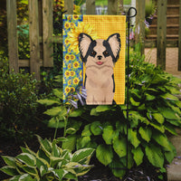 Summer Sunflowers Longhaired Black and White #2 Chihuahua Flag Garden Size