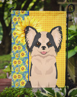 Summer Sunflowers Longhaired Black and White #2 Chihuahua Flag Garden Size
