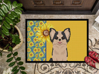 Summer Sunflowers Longhaired Black and White #2 Chihuahua Indoor or Outdoor Mat 24x36