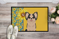 Summer Sunflowers Longhaired Black and White #2 Chihuahua Indoor or Outdoor Mat 18x27